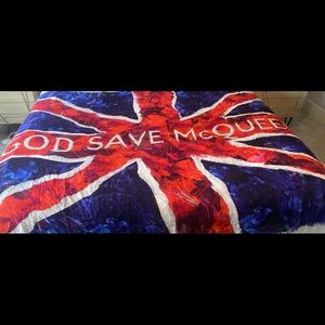 ALEXANDER MCQUEEN blue & red wool & silk GOD SAVE MCQUEEN Union Jack Scarf